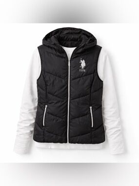 Black Puffer Vest Hooded Quilted Zip Up Women’s Small Lightweight